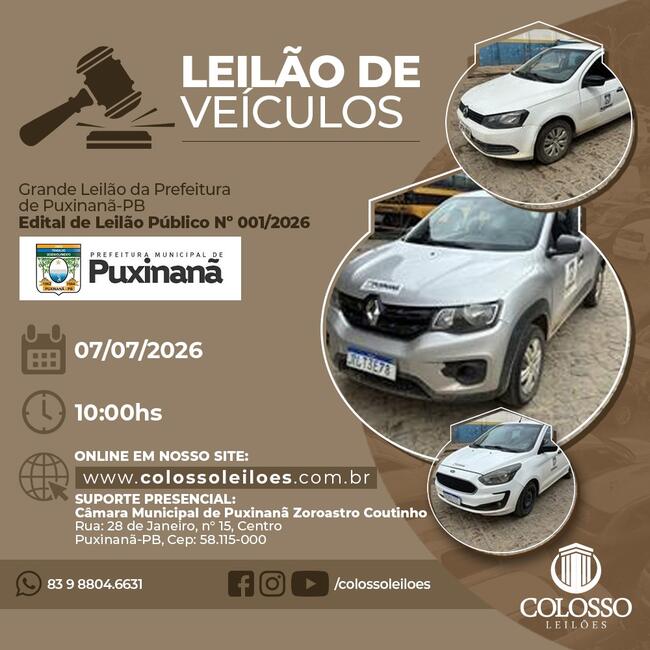 LEILÃO PREFEITURA DE PUXINANÃ