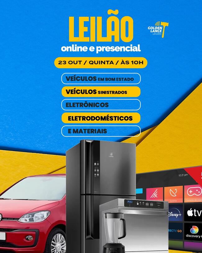 LEILÃO ONLINE E PRESENCIAL DE VEÍCULOS E MATERIAIS