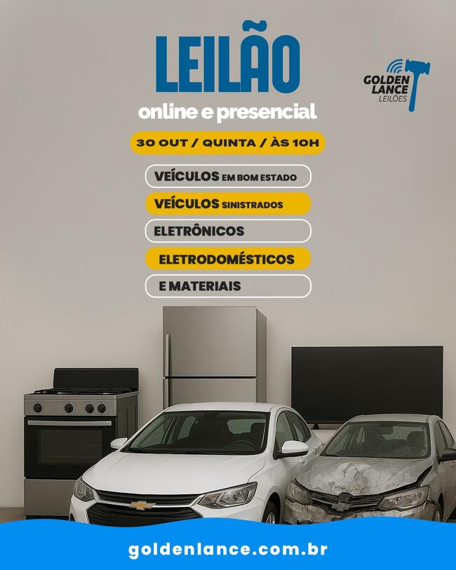 LEILÃO ONLINE E PRESENCIAL DE VEÍCULOS E MATERIAIS