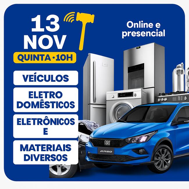 LEILÃO ONLINE E PRESENCIAL DE VEÍCULOS E MATERIAIS
