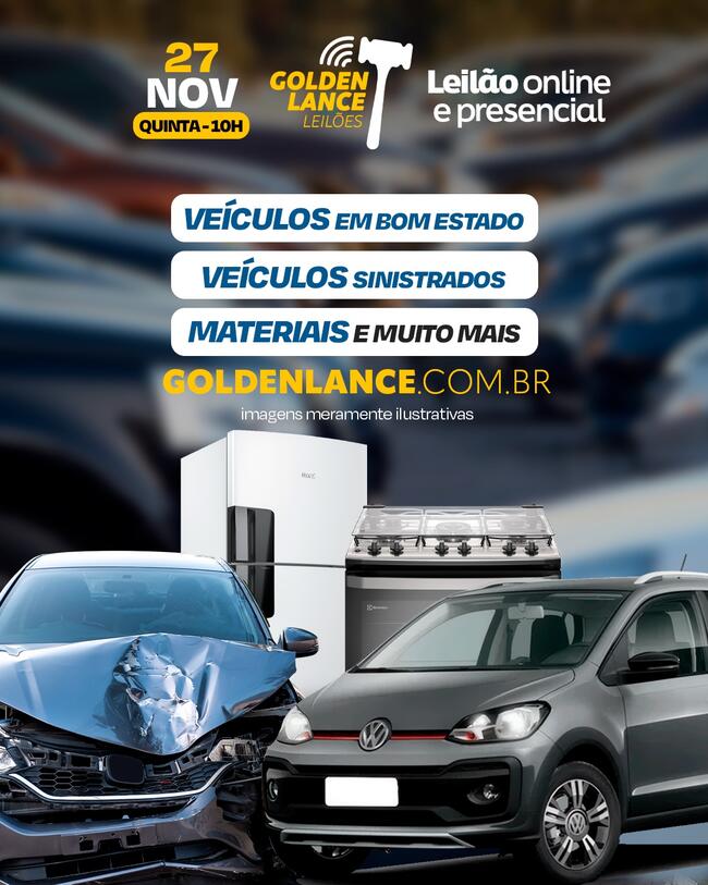 LEILÃO ONLINE E PRESENCIAL DE VEÍCULOS E MATERIAIS