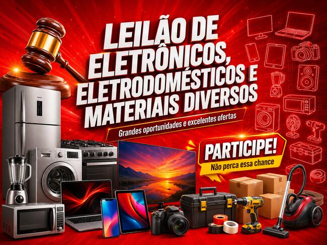 LEILÃO DE ELETRÔNICOS,ELETRODOMÉSTICOS E MATERIAIS DIVERSOS.