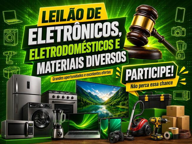 LEILÃO DE ELETRÔNICOS,ELETRODOMÉSTICOS E MATERIAIS DIVERSOS.