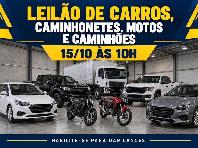 LEILÃO DE CARROS, CAMINHONETES, MOTOS E CAMINHÕES
