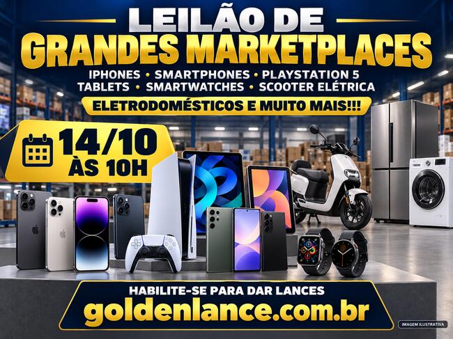 LEILÃO DE GRANDES MARKETPLACES, IPHONES, SMARTPHONES, PLAY STATION 5, TABLETS, SMARTWATCHS, SCOOTER ELETRICA, ELETRODOMÉSTICOS E MUITO MAIS!!!