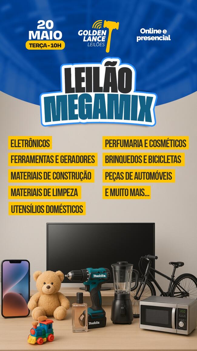 LEILÃO ONLINE E PRESENCIAL DE PRODUTOS DIVERSOS
