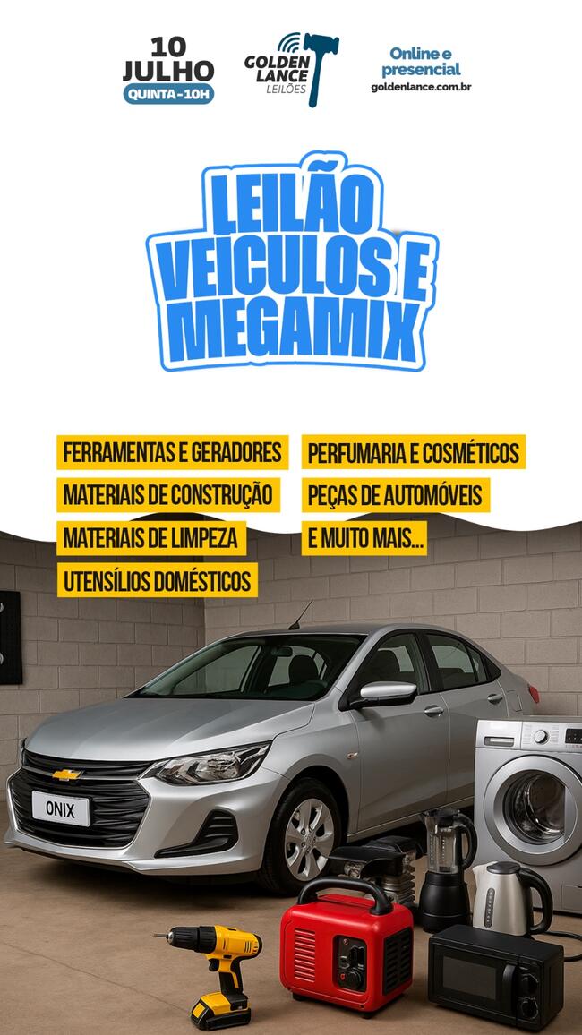 LEILÃO ONLINE E PRESENCIAL DE VEÍCULOS E MATERIAIS DIVERSOS