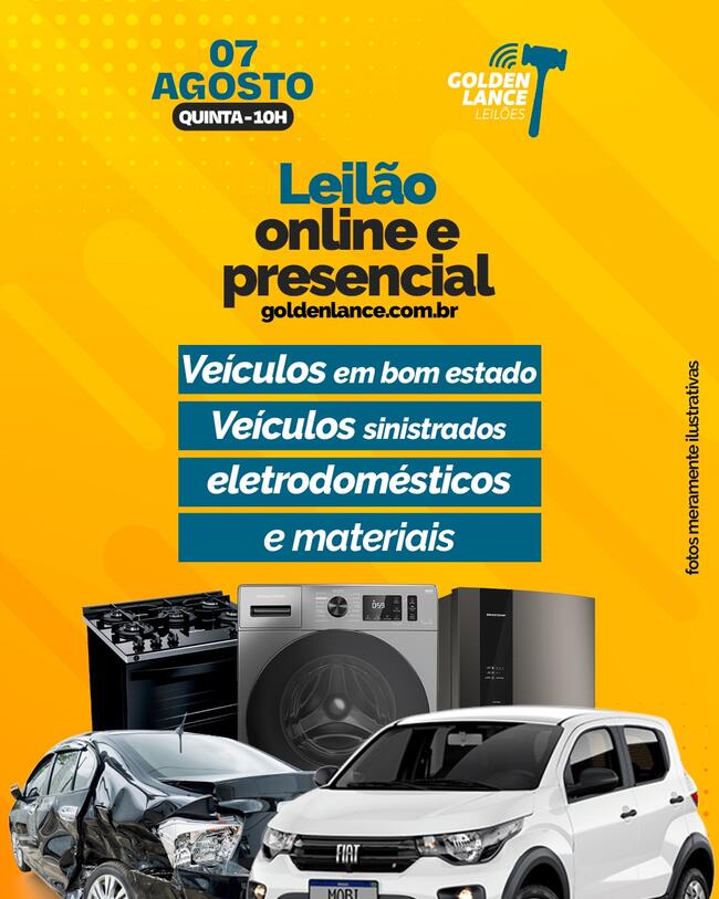 LEILÃO ONLINE E PRESENCIAL DE VEÍCULOS E MATERIAIS