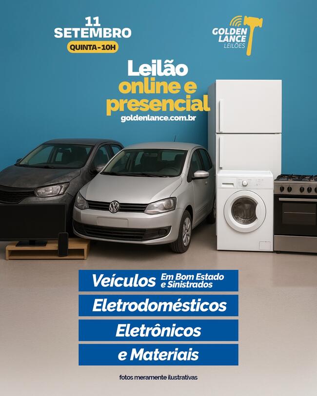 LEILÃO ONLINE E PRESENCIAL DE VEÍCULOS E MATERIAIS
