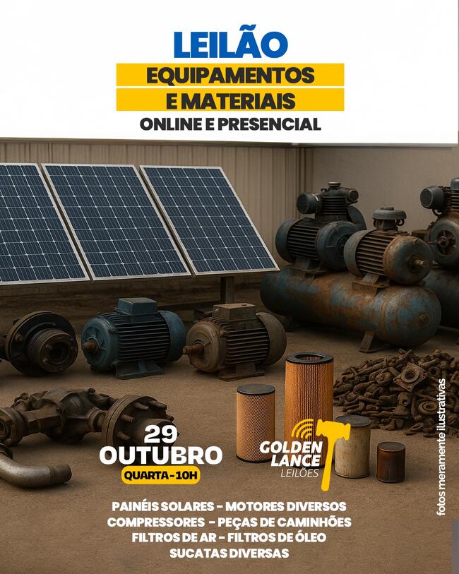 LEILÃO ONLINE E PRESENCIAL DE MATERIAIS E EQUIPAMENTOS
