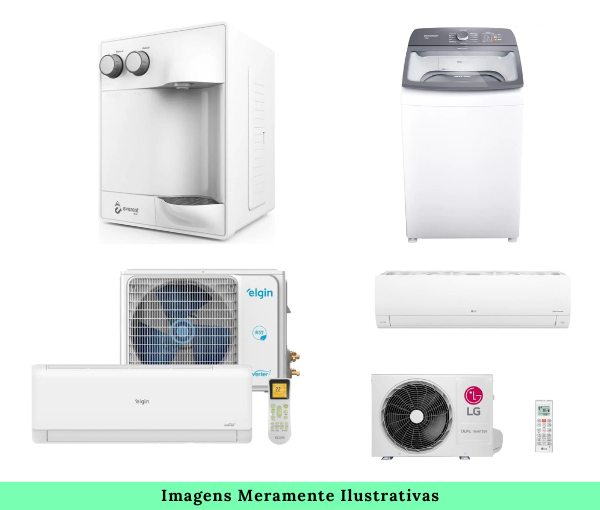 filtro de água, maquina de lavar, ar condicionado e sala de jantar