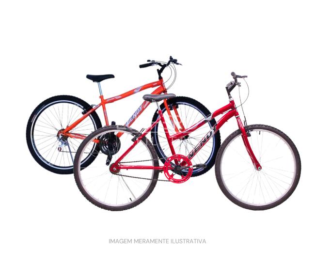 Duas bicicletas aro 26, quadro Windy, com marcha sendo e laranja/vermelha.