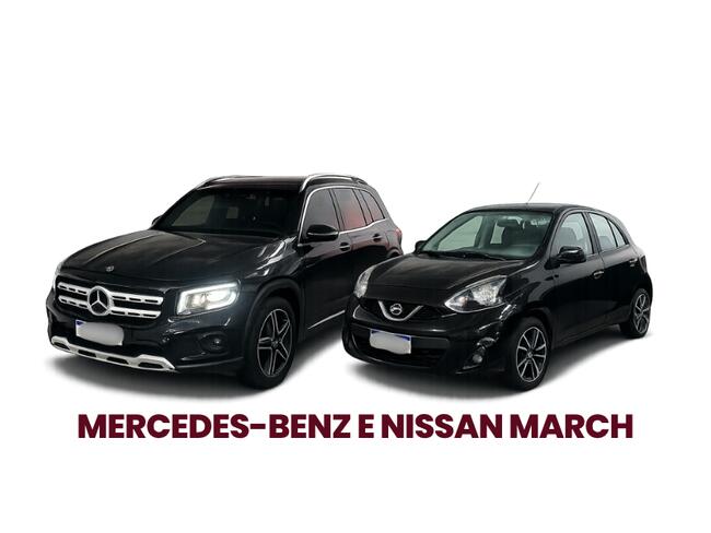 MERCEDES-BENZ GLB 200 Blindada 2023/2023, Preta e NISSAN MARCH 1.6, 2020/2020, Preta.