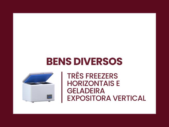 TRÊS FREEZERS HORIZONTAIS E GELADEIRA EXPOSITORA VERTICAL