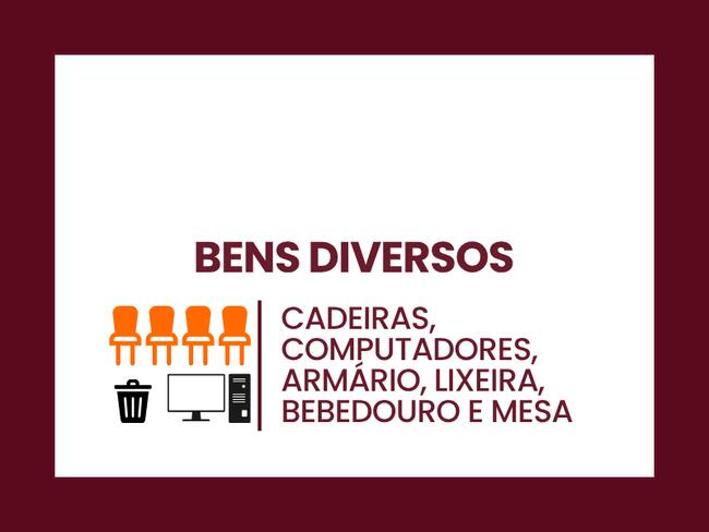 Cadeiras, Computadores, Armário, Lixeira, Bebedouro e Mesa.