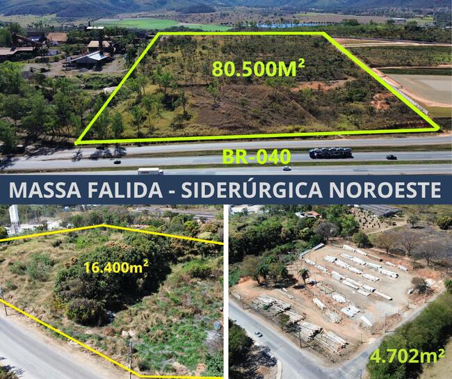 MASSA FALIDA DE SIDERÚRGICA NOROESTE I  03 TERRENOS COM:  80.500m² | 16.400m² | 4.702m² |  SETE LAGOAS/MG - LIVRES DE ÔNUS -  Parcelamento 10x