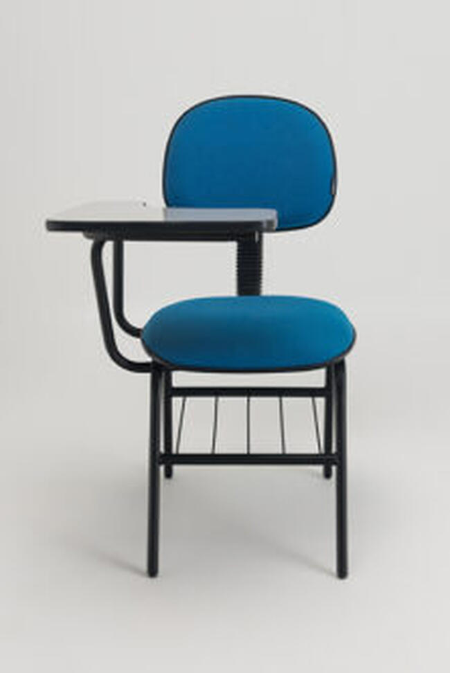 140 CONJUNTOS DE CARTEIRAS | CARTEIRAS CINZA EM METALON COM CADEIRA EM ESTOFADO AZUL