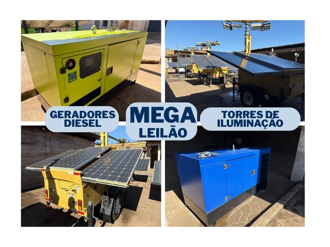 MEGA LEILÃO DE GERADORES E TORRES DE ILUMINAÇÃO SOLAR - AGENDE SUA VISITA - ENTREGA IMEDIATA