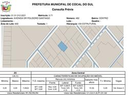 Foto de Terreno - Área total: 600 m² - Localizado(a): AVENIDA DOUTOR POLIDORO SANTIAGO, N. 482, 40M DA R. RUI BARBOSA PARTE LTS 163, 164, CENTRO, - COCAL DO SUL/SC - CEP: 88845000 - N° IPTU: 1010060219001000 - MATRÍCULA: 3710 - OFICIO: 1