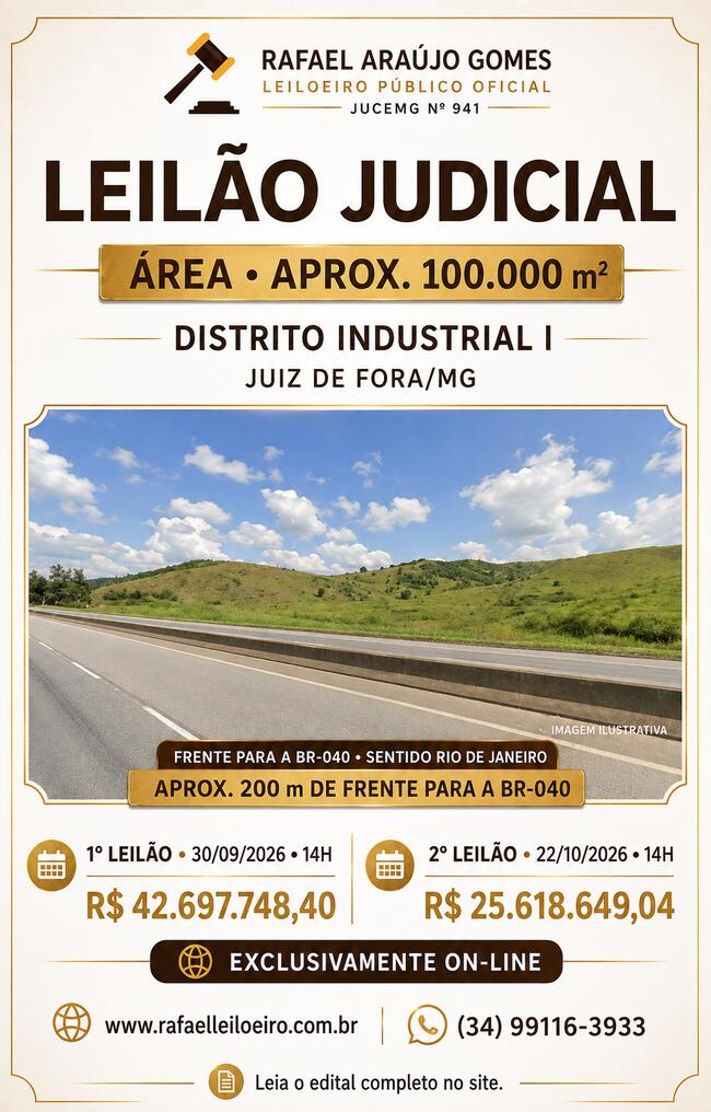 ÁREA DE 100.000M² FRENTE PARA BR -040 SENTIDO RJ - PROCESSO 0188715-84.1996.8.13.0145