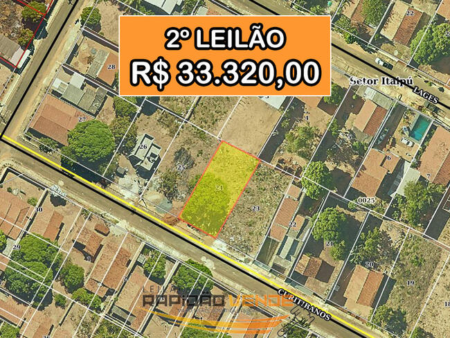 ******* LELÃO 1986-4 ******* 1º VARA CÍVEL DE GUARAÍ-TO. LOTE RESIDENCIAL COM 392M2 LOCALIZADO NO MUNICÍPIO DE ARAGUAÍNA/TO NO RESIDENCIAL ITAIPÚ. **PAGAMENTO PARCELADO** ENTRADA DE 25% + 30 PARCELAS MENSAIS. **R$33.320,00 NO 2º LEILÃO**