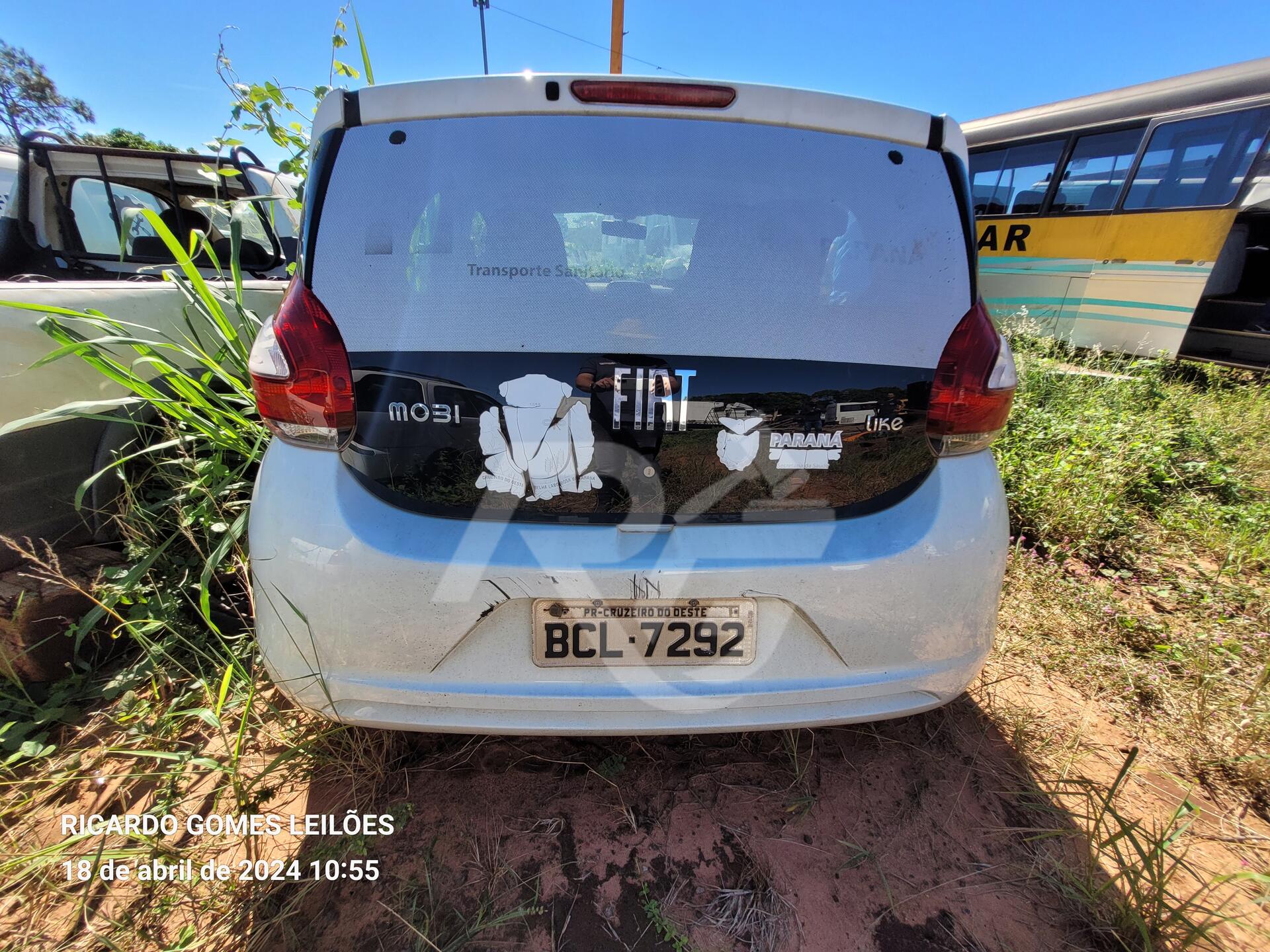 Marca/Modelo: FIAT/MOBI LIKE Ano de fabricação/modelo: 2018/2019 Combustível: ALCOOL/GASOLINA Cor: BRANCA Placa: BCL-7292 RENAVAM: 116553289-9