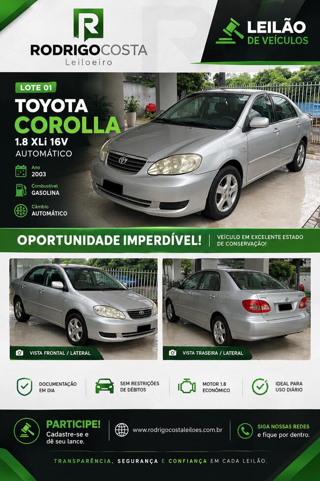 VEÍCULO TOYOTA COROLLA XEI 16V VVT-i 2002/2003